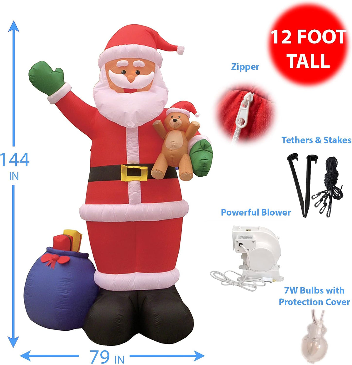 12 ft tall giant christmas inflatable santa claus, close-up detail