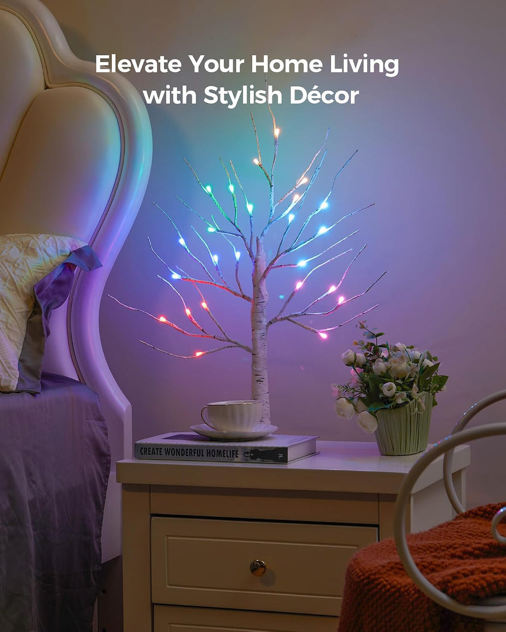 Ariceleo 2FT Lighted Birch Tree with RGB LED Lights, USB Powered, Timer & APP Control, 24 LED, Tabletop Decor for Christmas, Thanksgiving, Holiday Decorations – Indoor & Outdoor Use(2 Packs)