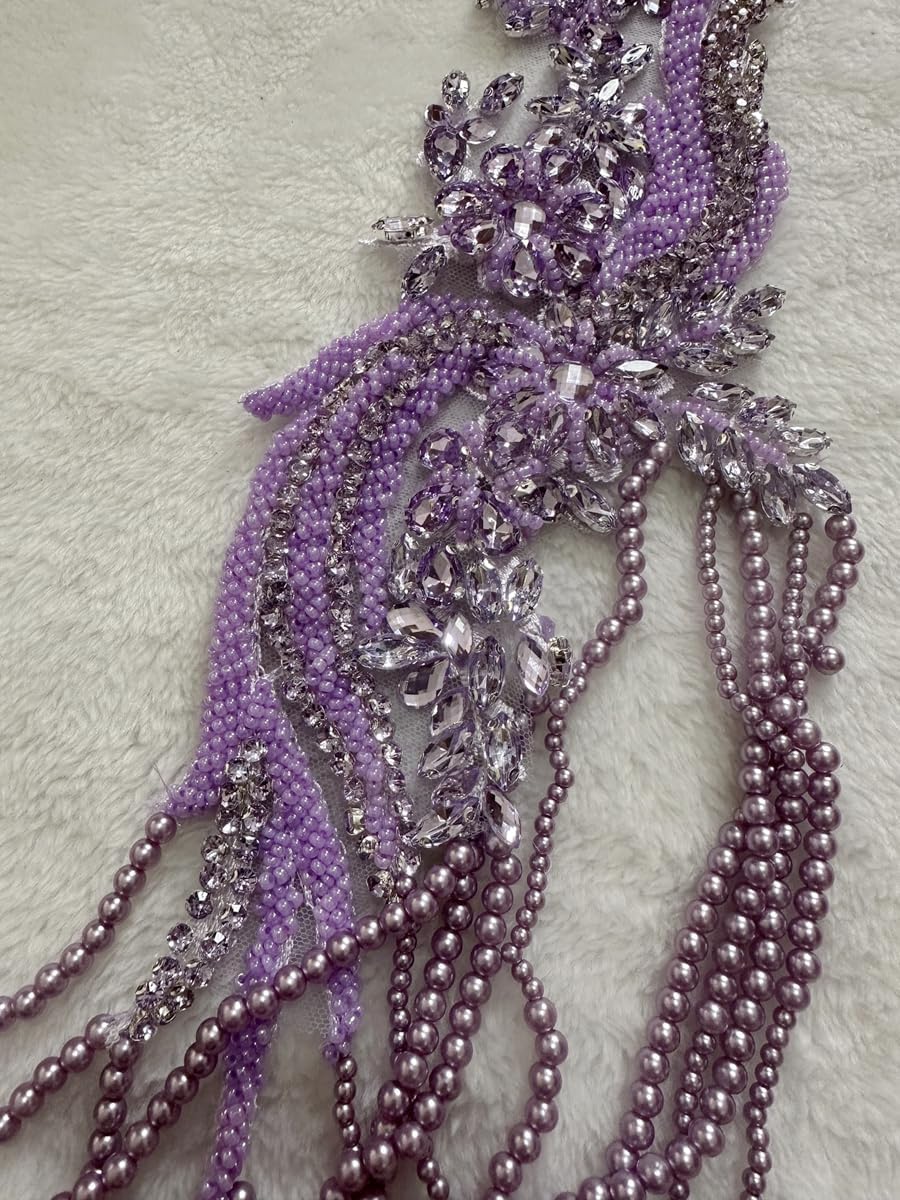 Handmade Rhinestone Fringe Patch Trim Crystal Beaded Applique for Sewing Craf...