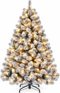 Garvee 6 FT Christmas Tree, Prelit Artificial Christmas Tree with 250 Warm White Lights, Realistic Flocked Material, Metal Hinges, Foldable Stand, on/Off Foot Pedal, Holiday Decoration, Green & White