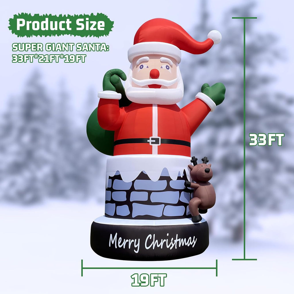 Giant Santa Inflatable 33FT Santa Claus with Reindeer for Christmas Outdoor Decoration, UL Blower/Sturdy Oxford/Outdoor Blow Up Yard Decoration