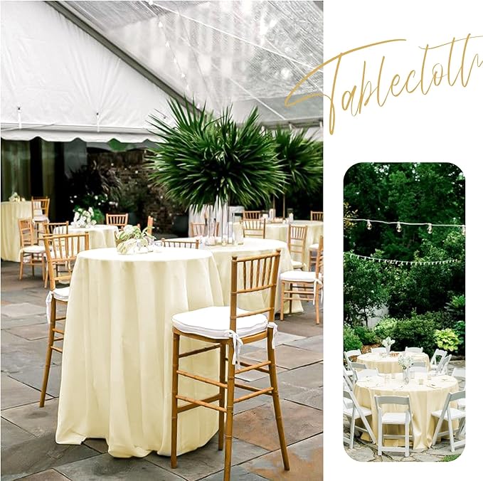 10 Pack Round Tablecloths - 108 Inch, Beige Polyester Table Cover for Round Tables, Stain and Wrinkle Resistant Washable Fabric Table Cloth, Polyester Tablecloth for Wedding Banquet Partie
