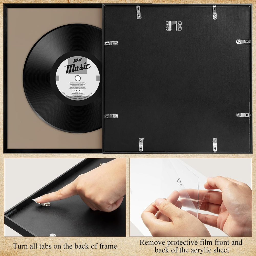 Treela 9 Pcs Record Album Frame for Vinyl Display Aluminum Black