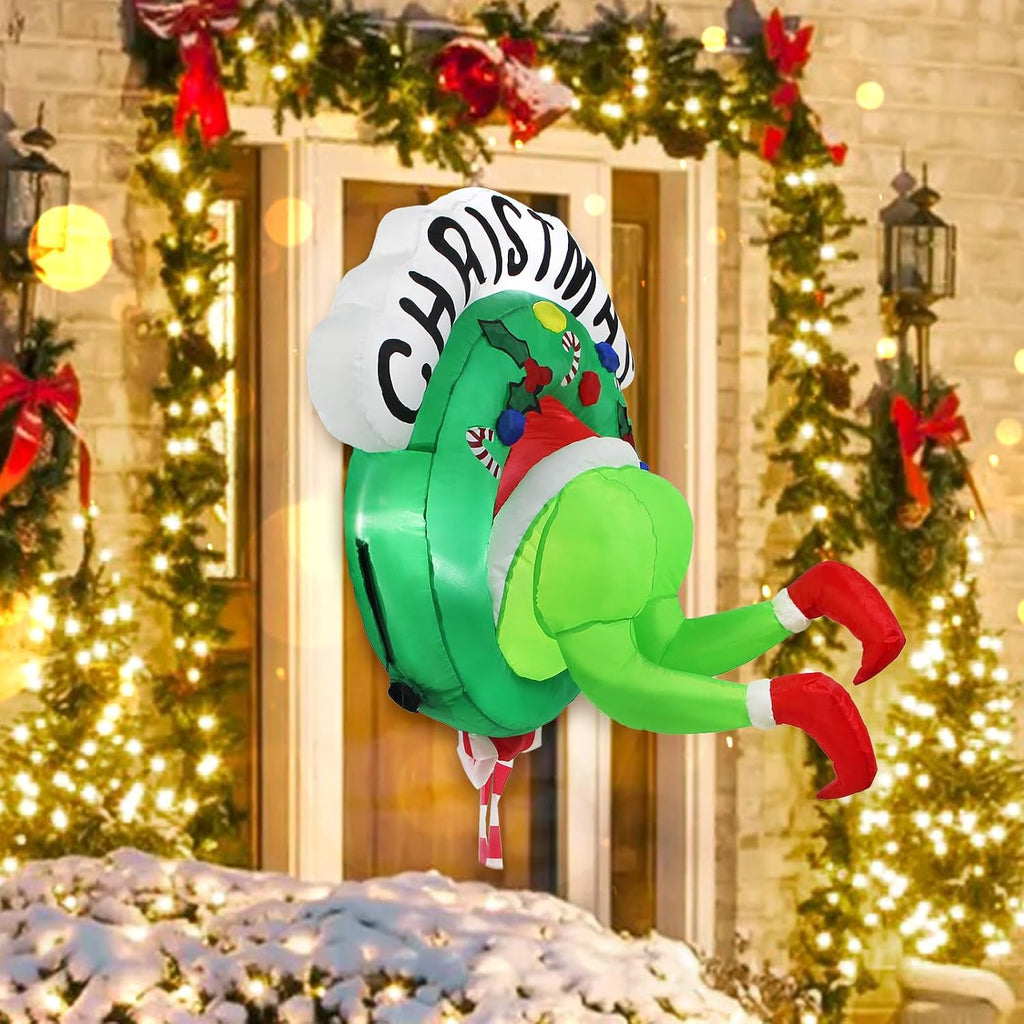 3.5FT Christmas Inflatable Outdoor Decorations Broke Out from Window with Wreath, Lighted Blow Up Yard Decor with Built-in LED Lights for Outside Indoor Yard Window Party Garden