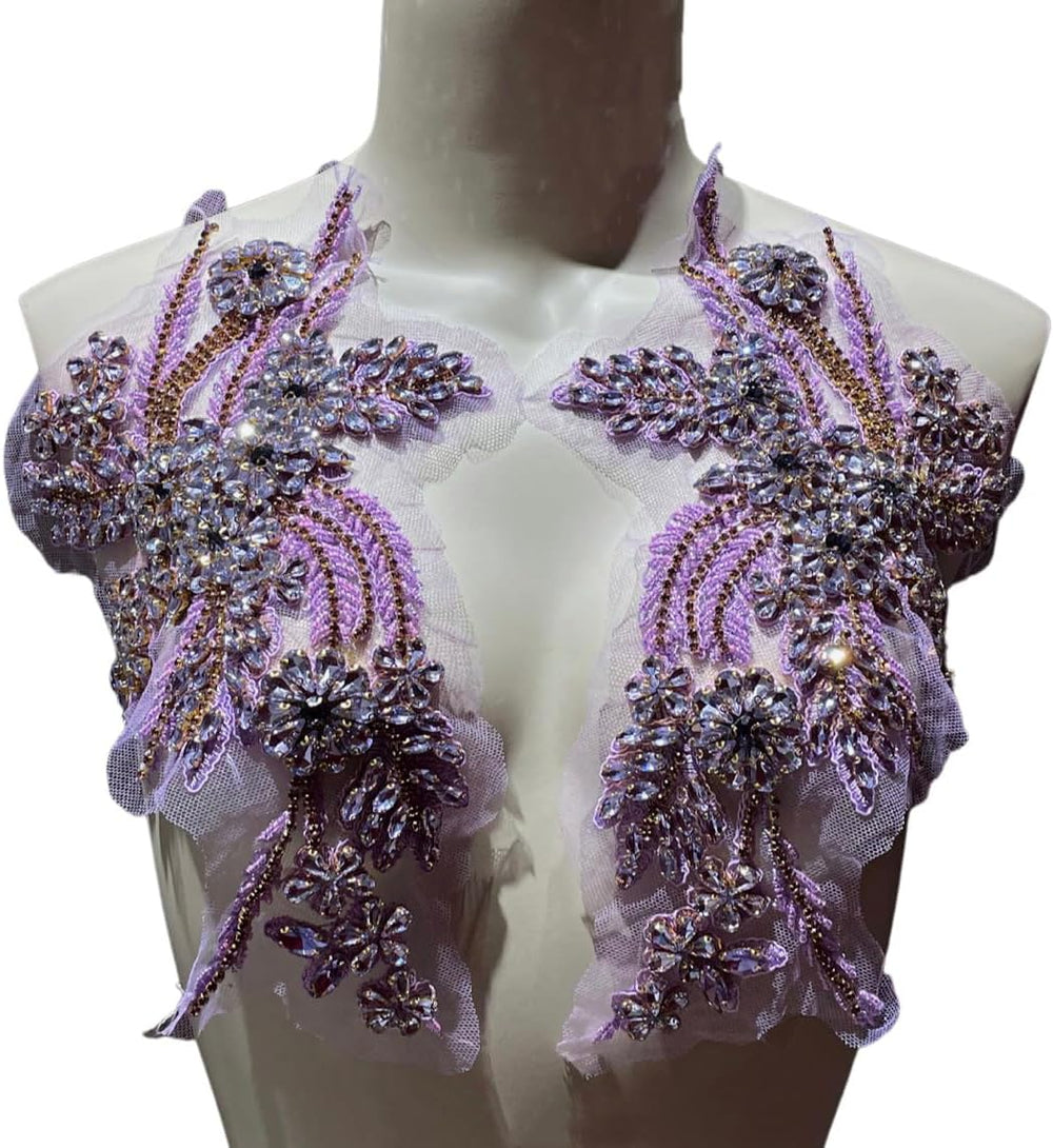 1 Pair Rhinestone Applique for Dress,Suits,Gown,Clothing(Purple)