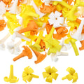 Jutom 100 Pcs Puakenikeni Clay Flowers Beads 20mm Handmade Pikake Clay Bead with Pre-drilled Holes Hawaiian Pikake Flower Beads for Earrings Necklaces Jewelry Making (Orange White Yellow)
