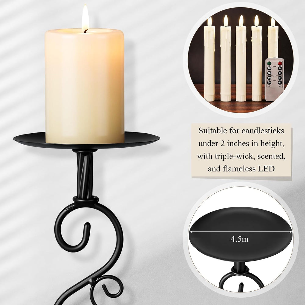 3 Pcs Black Iron Candlestick Holders 11.8,9.8,6.3 Inch, Classic