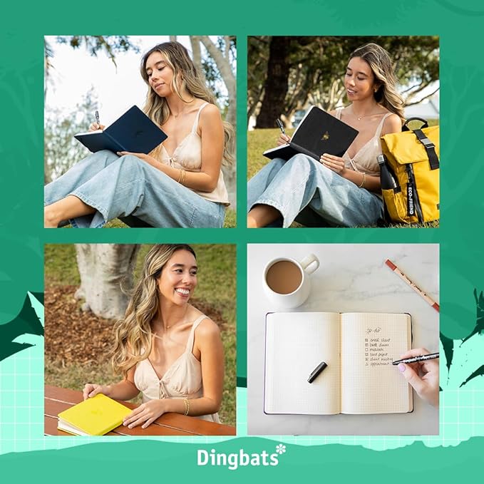 Dingbats* Earth Dotted Writing Journal Notebook A5 - Vegan Leather Hardcover - Ideal for Work, Travel - Pocket, Elastic Closure & Bookmark