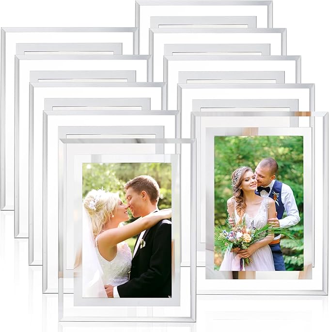 4 x 6 Glass Picture Frame Set of 10, Silver Mirror Photo Frames, Thin Border Desk Picture Frame for Office, College, Vertical and Horizontal Tabletop Display, Desk Decor