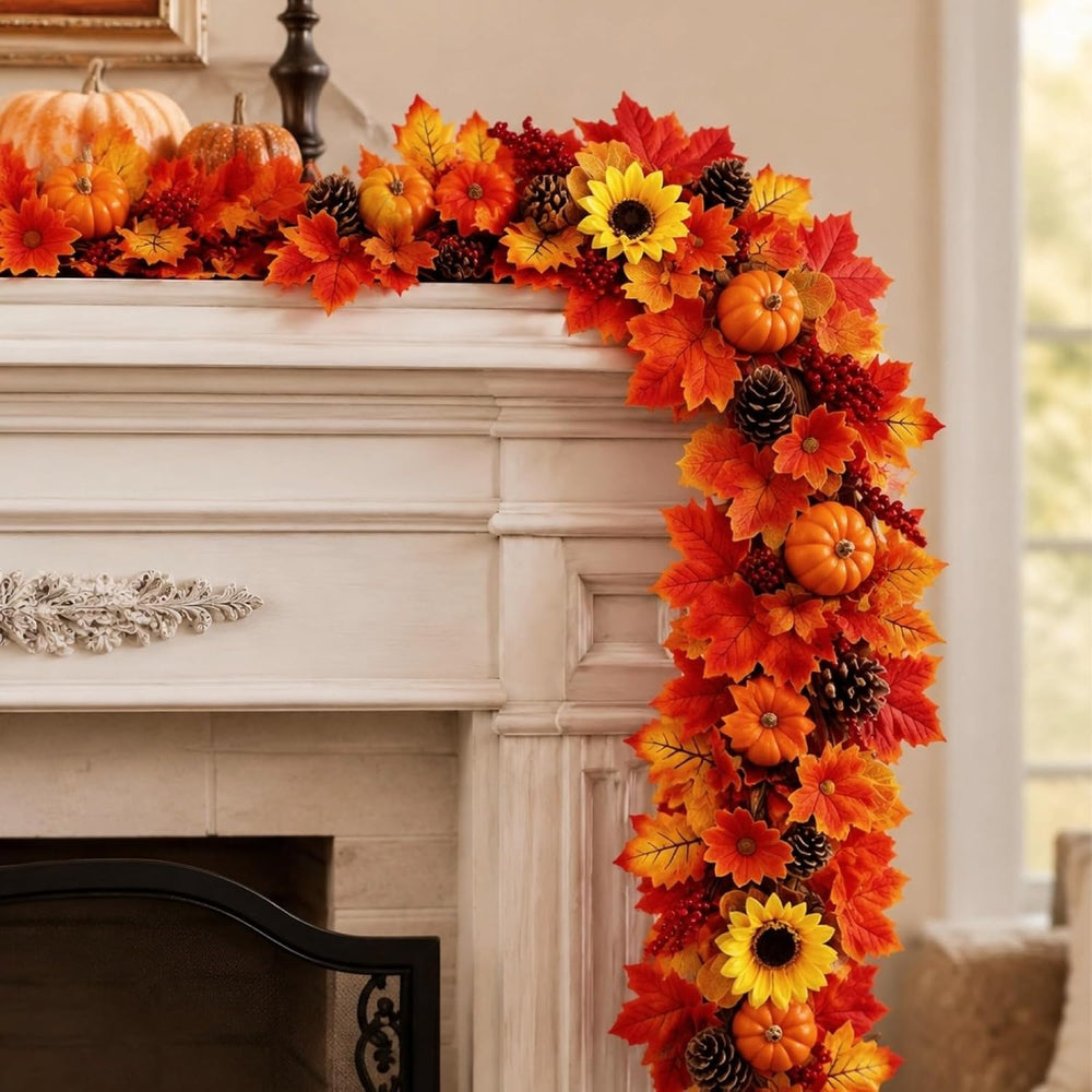 Fall Home Decor-2 Pack 6Ft Maples Pumpkin Berry Pinecone Sunflower Garlands