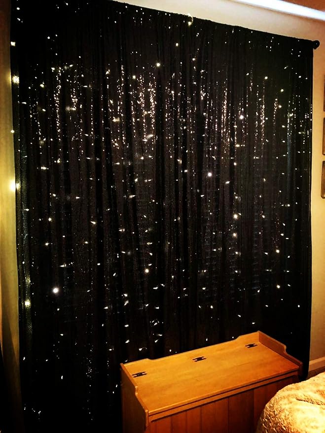 Eternal Beauty Black Sequin Backdrop, 6x8 Ft Halloween Glitter Background Curtains for Shimmer Photography Party Wedding Birthday Back Drop Decor