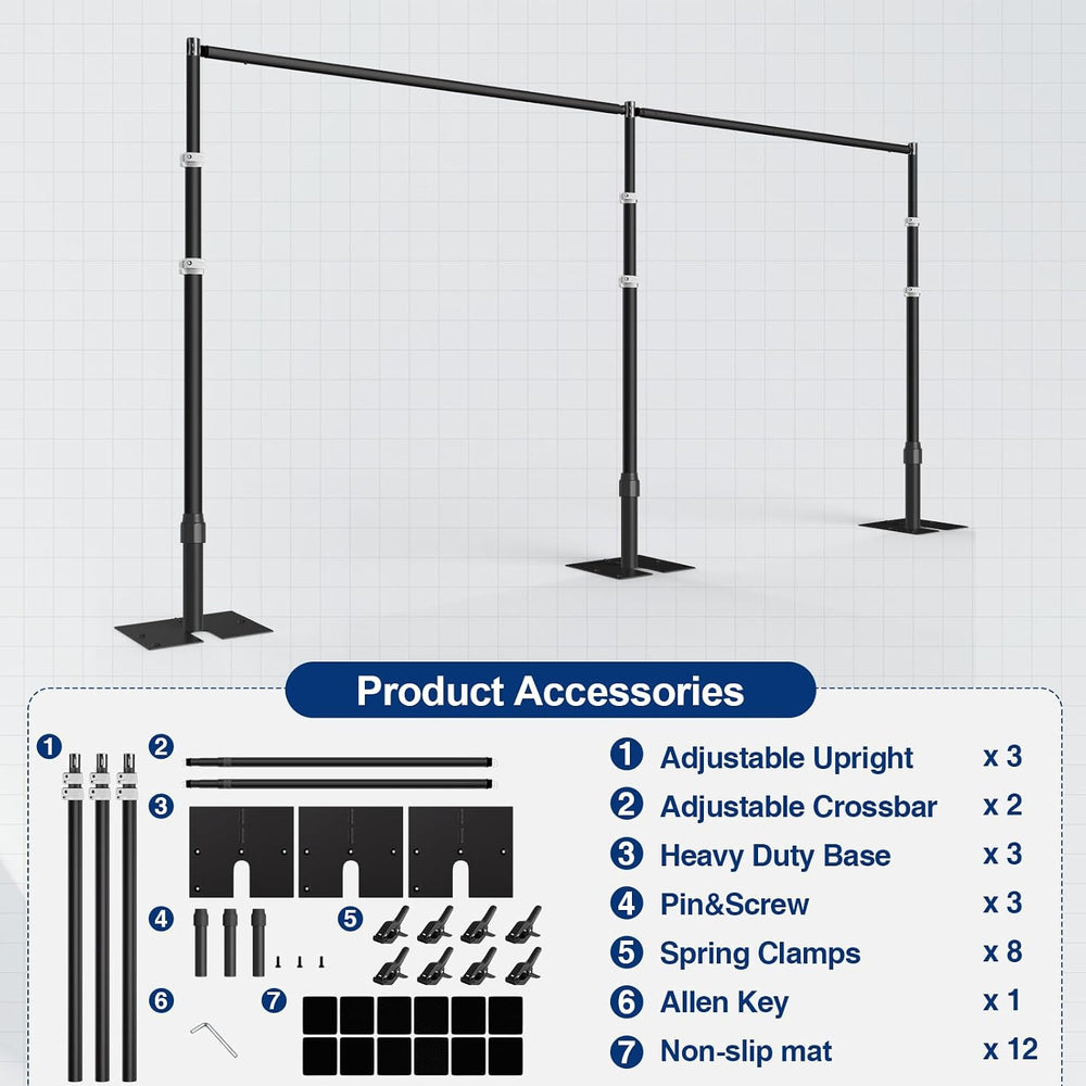 EMART Backdrop Stand Heavy Duty 10x20Ft Adjustable Pipe and Drape Kit-Black