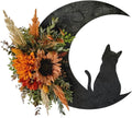 Halloween Wreath, Cat Moon Decor, Fall Door Hanger
