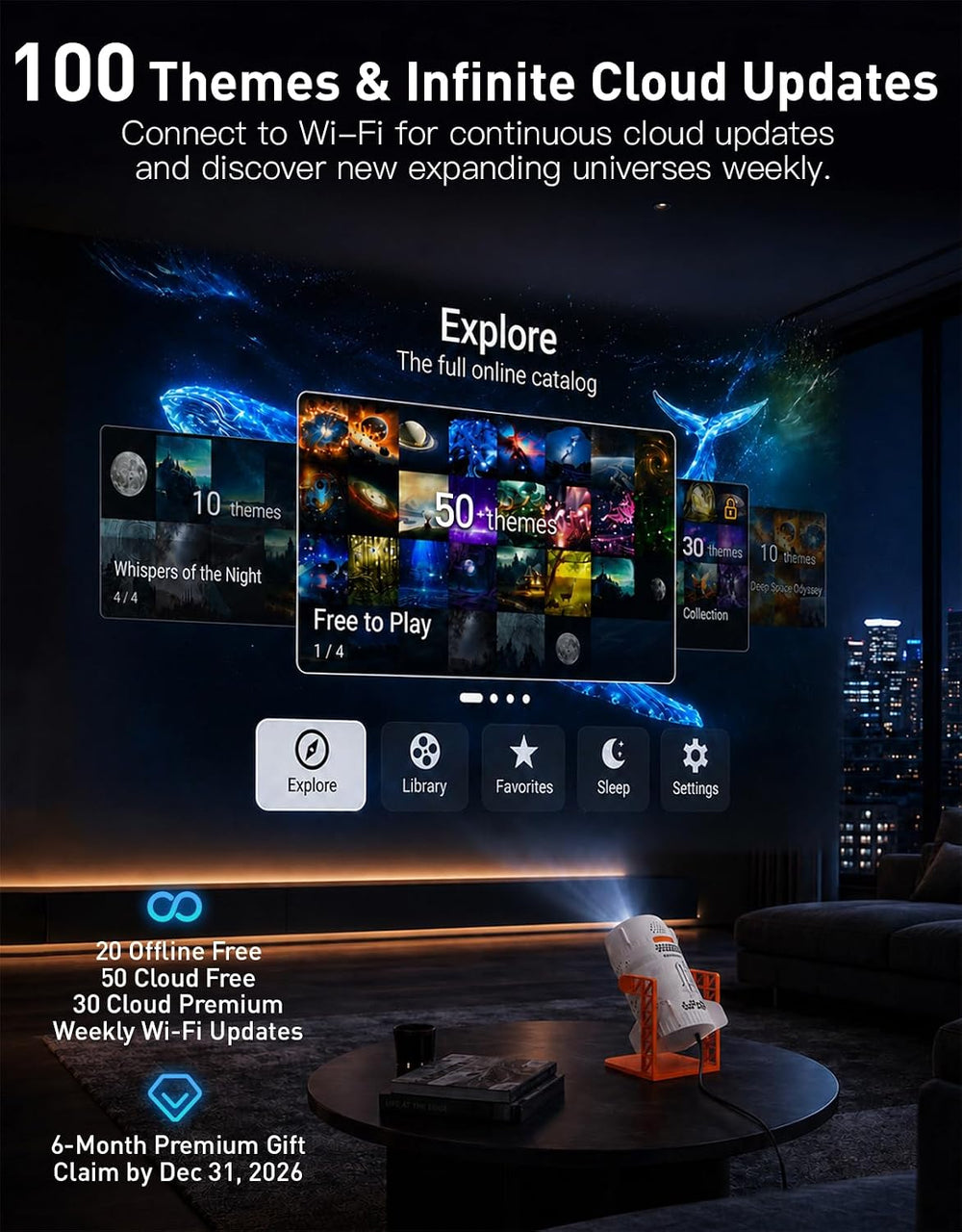 3D Galaxy Ocean Projector, HD Star Projector with 100+ Scenes for Bedroom