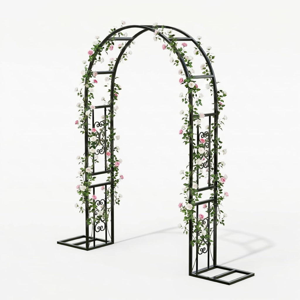 VINGLI Garden Arbor, 7.6ft Arch Trellis for Climbing Plants, Metal Garden Arbor with Flat Base, for Wedding, Entryway, Courtyard, Arch for Halloween, Christmas
