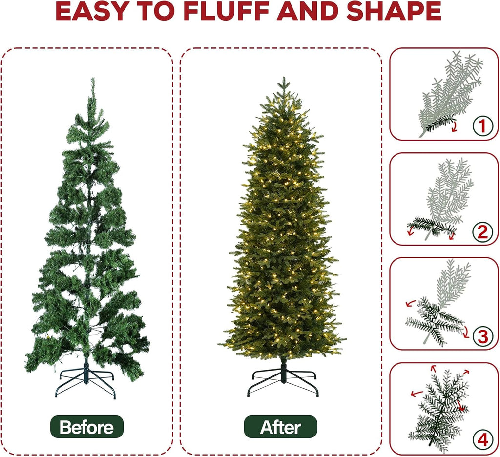 Hykolity 7.5 ft Prelit Pencil Christmas Tree with 400 Warm White LEDs