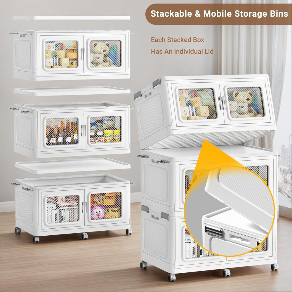 BROVIEW 1200qt Extra Large Stackable Storage Bins with Lids White 4 Pack