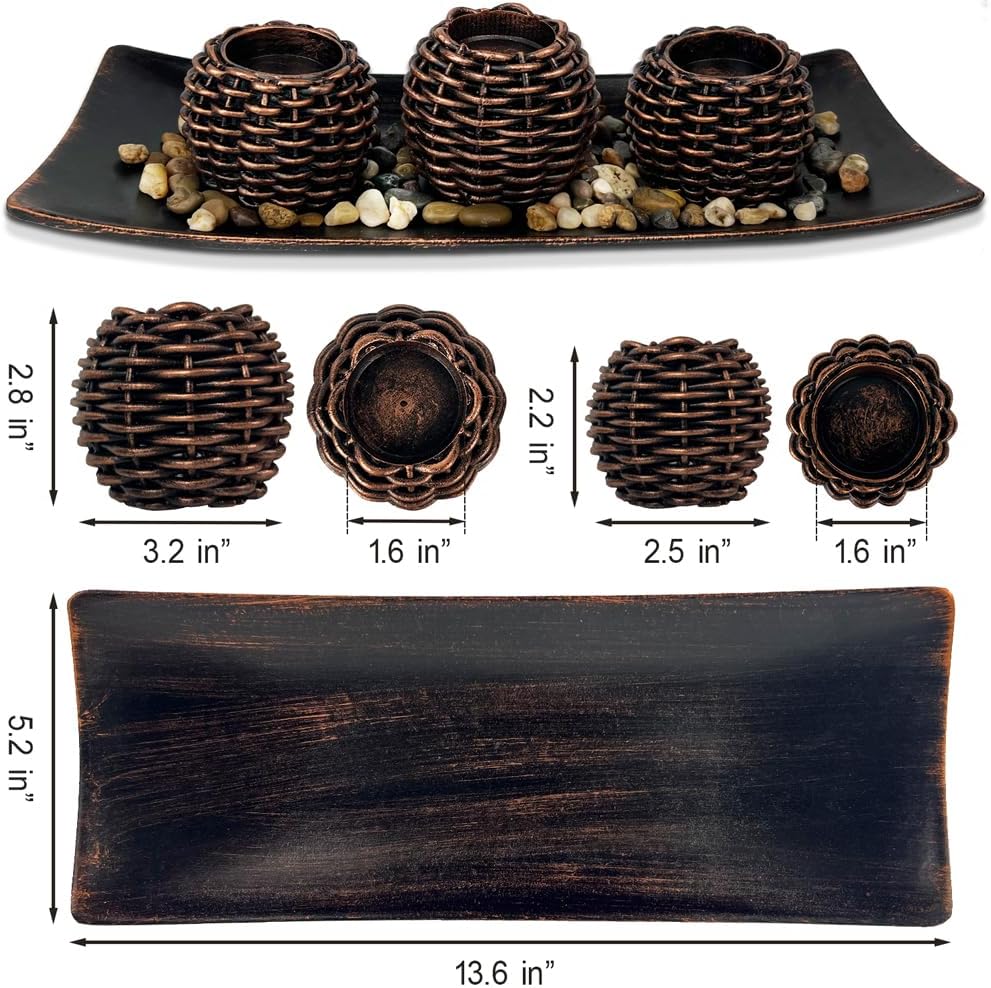 Coffee Table Decor, Fall Decorations, Candle Holders with Tray and Rocks