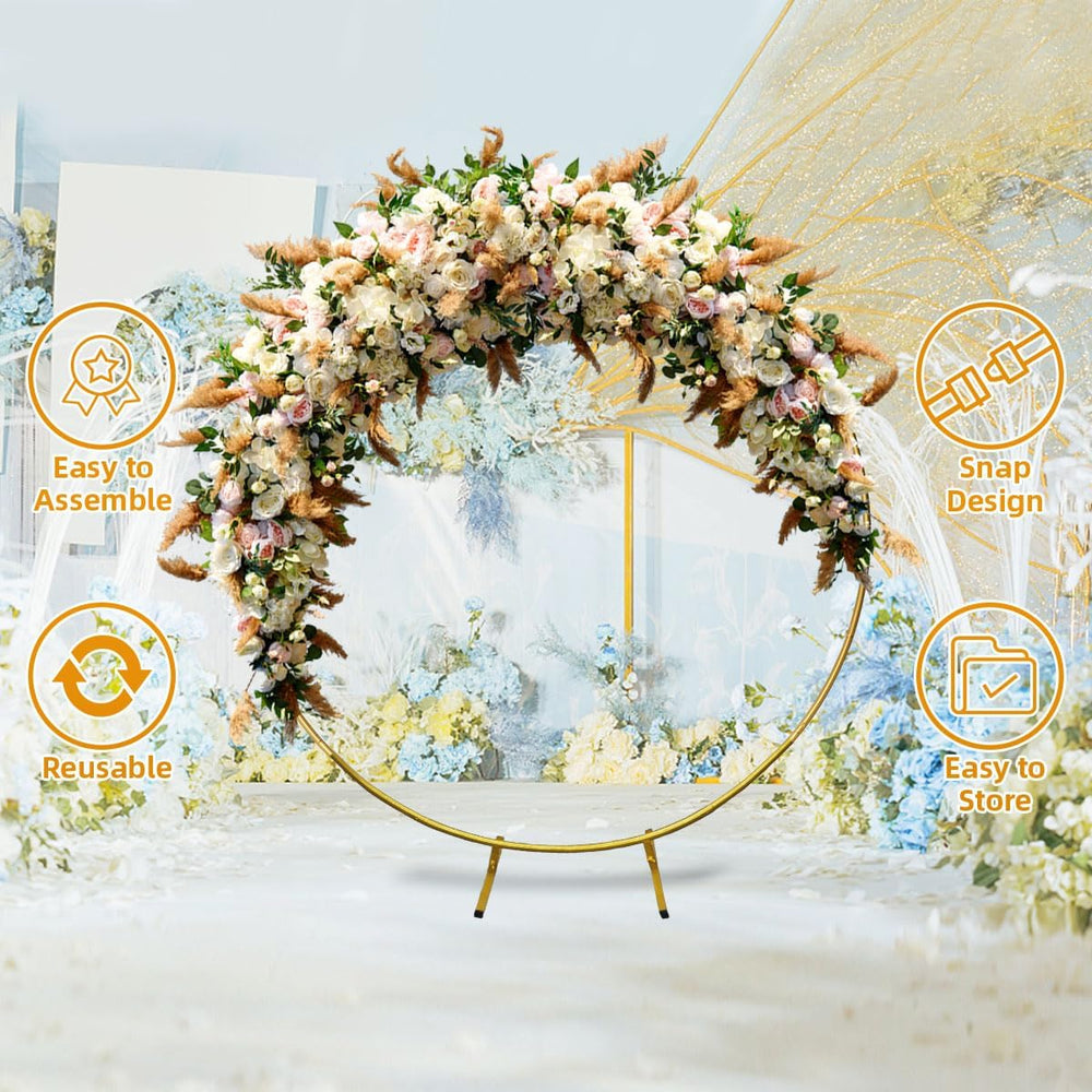 Round Backdrop Stand Circle Arch, 6.5ft Golden Metal Balloon Arch Kit for Par...