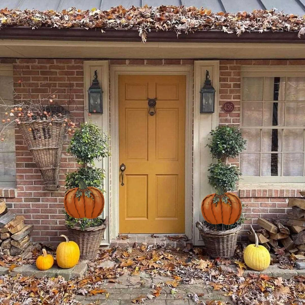 17" H Metal Pumpkin Garden Stake Fall Decor Decorative Pumpkin Yard Sign