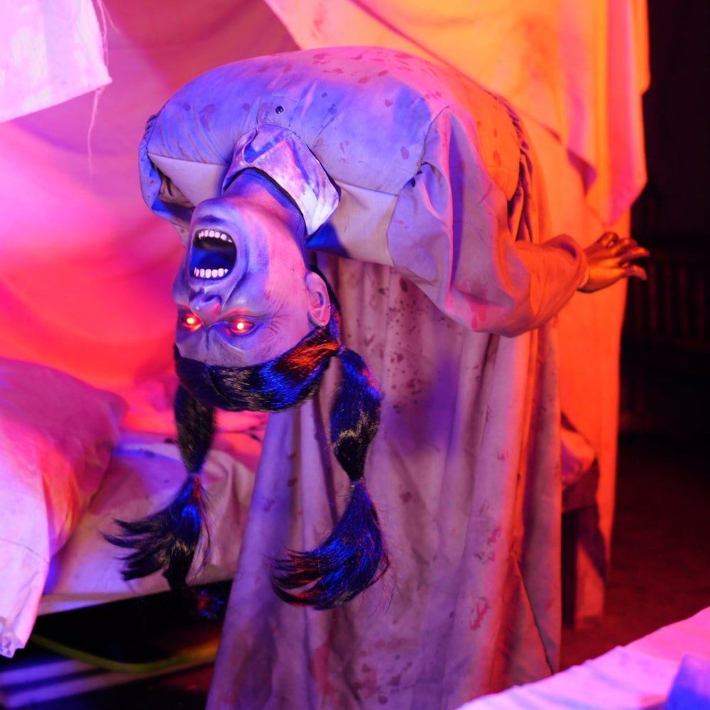 Haunted Hill Farm 4.6-Ft. Head-Spinning Beatrix Halloween Animatronic Prop