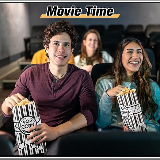 200 Pcs Paper Popcorn Bags Bulk 2 oz Large Flat Bottom Boxes Red and White Disposable Container Sleeve Movie Night Popcorn Bucket for Retro Movie Themed Party Carnival Supplies (Black and White)
