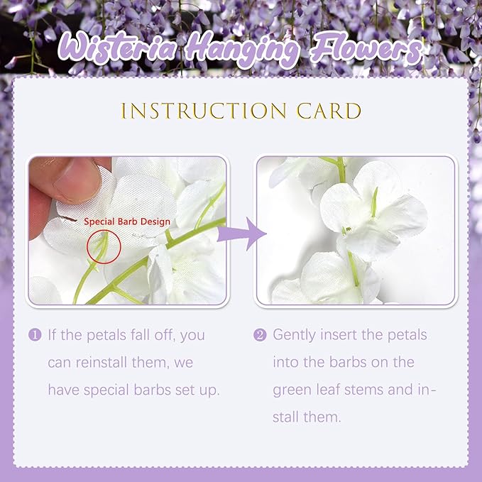 24 Pack Light Purple Wisteria Hanging Flowers, 3.4 Ft Fake Hanging Flowers, Artificial Wisteria Garland Vines for Wedding Room Backdrop Outdoor Patio Garden Decoration