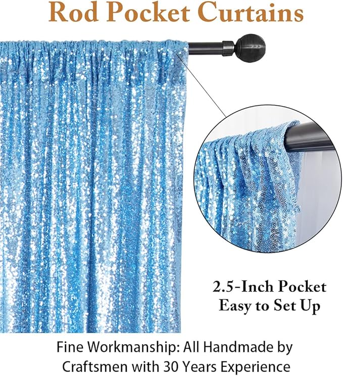 ShinyBeauty 10FTx10FT Baby Blue Sequin Backdrop | Sparkle Photo Background for Wedding & Baby Shower | Glitter Fabric for Photography | Elegant Party Decor