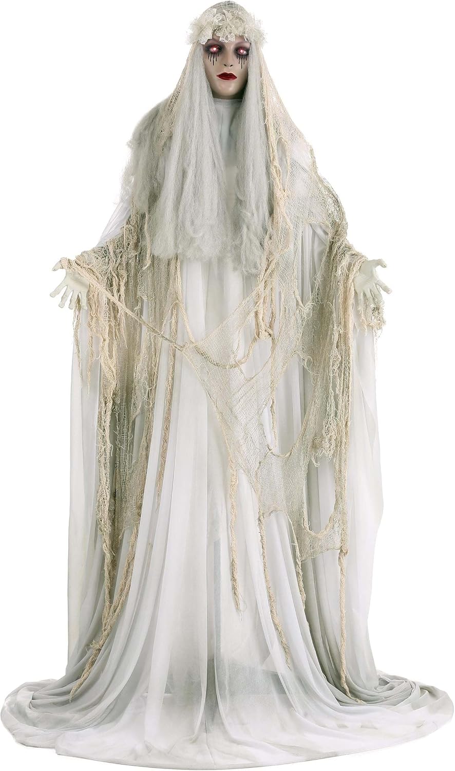 Fun Costumes Venetian Victoria White Ghost Light-Up Eyes LED Poseable Indoor Decoration Figure 66 Inches Tall, Arms Foam-Covered Wire - Standard, Gray