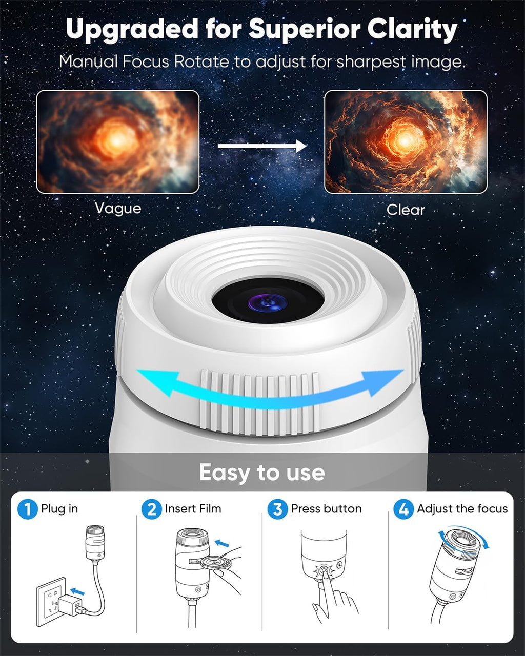 2-in-1 Galaxy Star Ocean Night Light Projector Plug and Play HD 5D