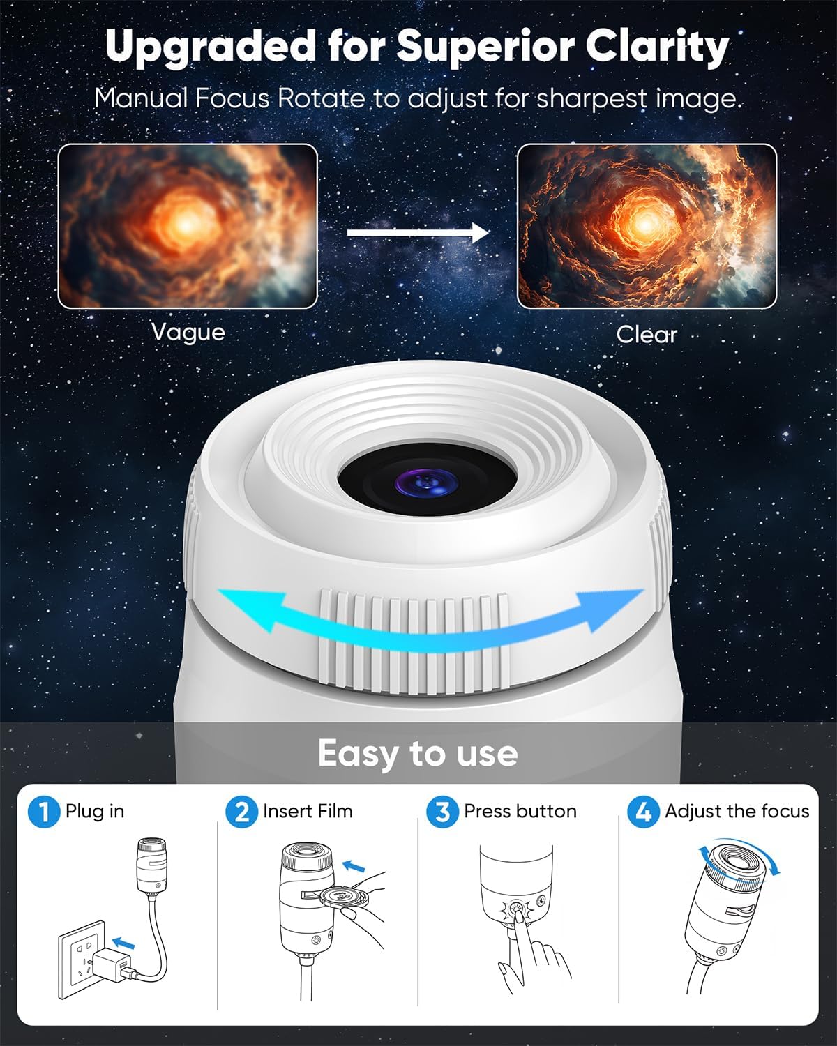 2-in-1 Galaxy Star Ocean Night Light Projector Plug and Play HD 5D