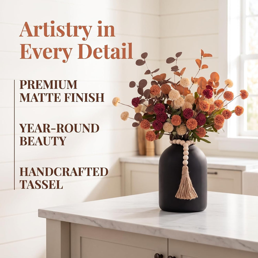 20''H Fake Fall Flowers in Large Black Vase for Centerpiece Table Dec...