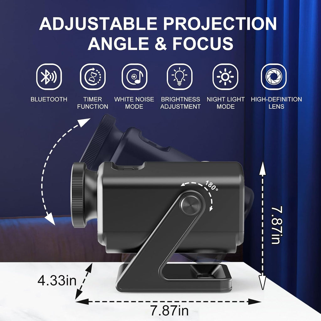 3d holographic galaxy projector, black built-in 60 scene showing dimensions