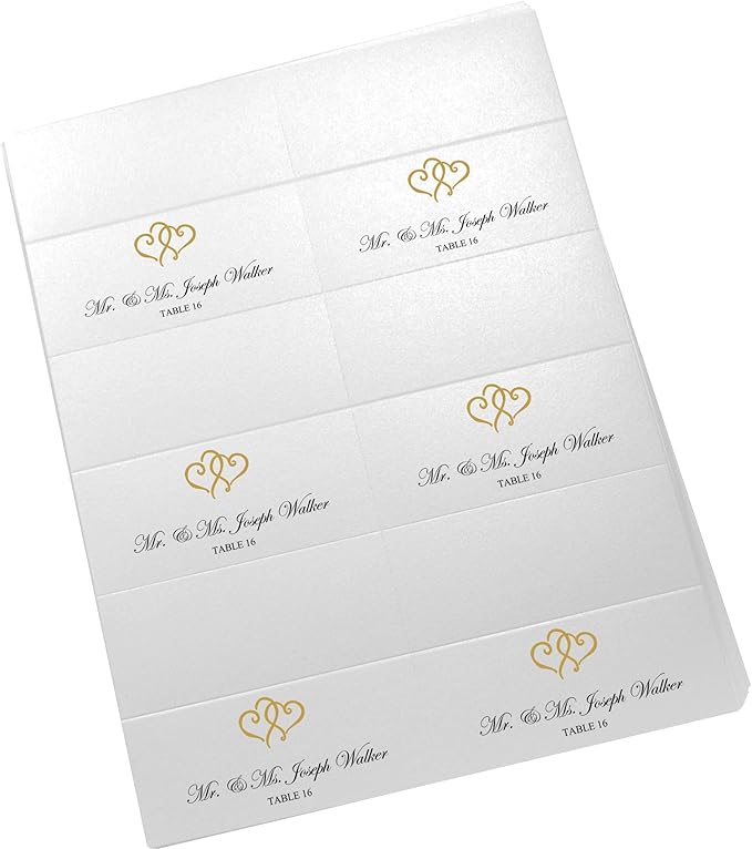 Linked Hearts Printable Place Cards, Gold (Choose Color), Set of 150 (25 Sheets), Laser & Inkjet Printers - Wedding, Party, Dinner, and Special Events - Made in the USA