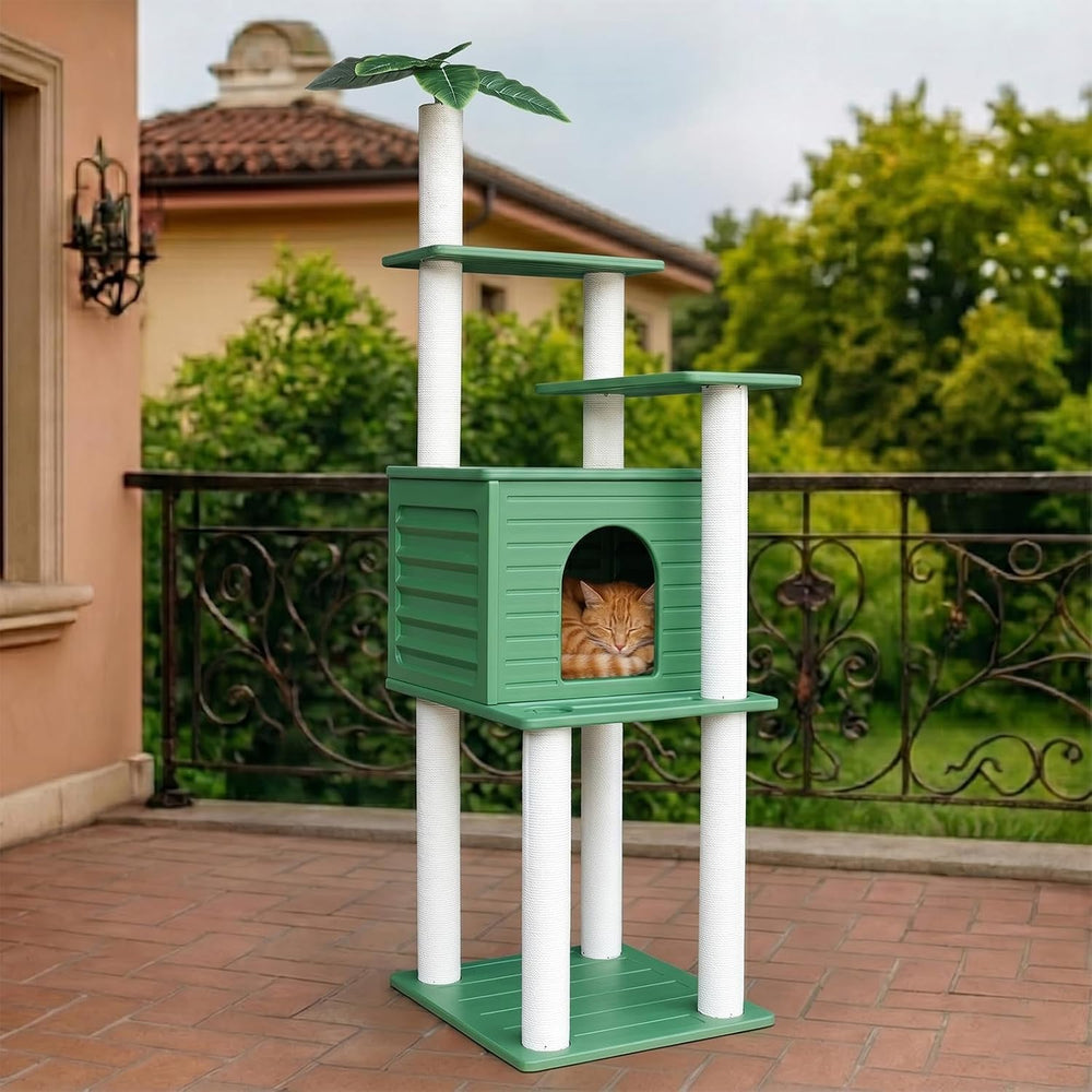 Outdoor Tall Weatherproof Cat Tree Tower with PE Board and Cat Scratch Post