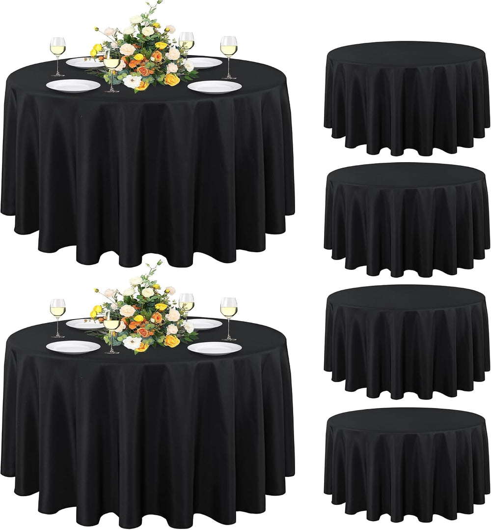 sancua 90 Inch Round Tablecloth Fit 30-72 Inch Tables, Black 6 Pack Circle