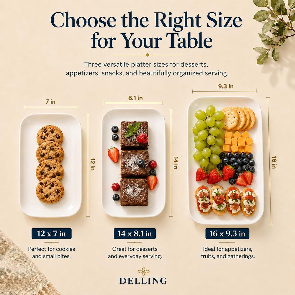 DELLING Large Serving Platter Set of 3, 16/14/12 Inch Porcelain Serving Trays...