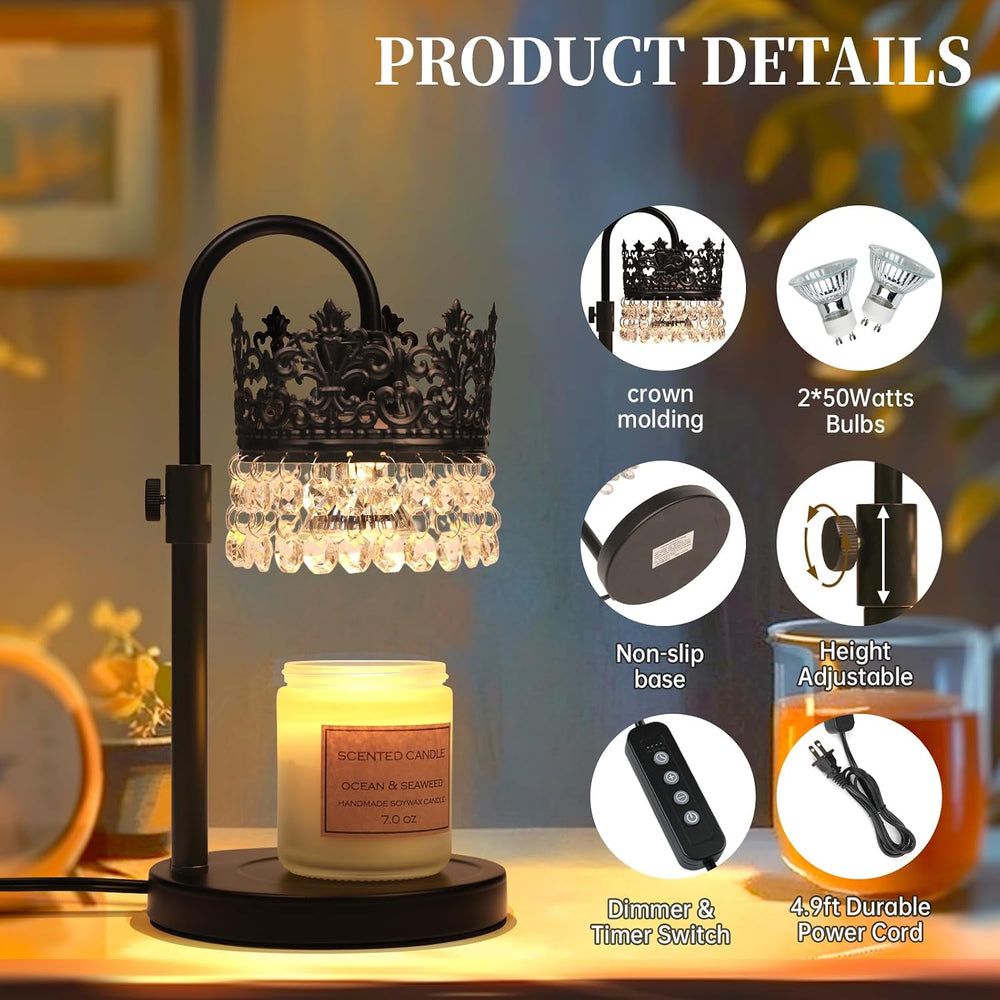 Candle Warmer Lamp with Timer Dimmer Adjustable Height with 2 Bulbs Crystal C...