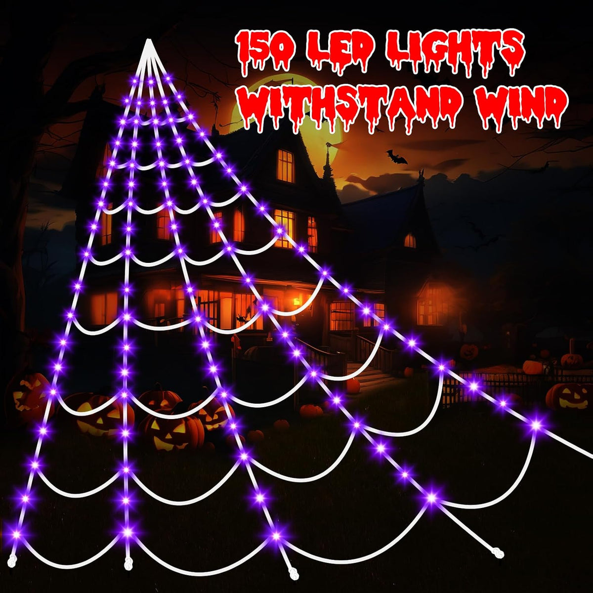 halloween decorations outdoor spider web: giant light up shown in use