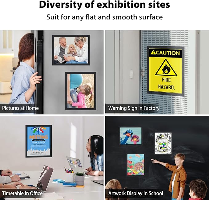 11"x 17" Self Adhesive Magnetic Sign Holder, Double Sided Window Magnetic Display Frame with Clear PVC and Strong Magnetic for Office/Home/Store/Door/Glass/Wall Display Frame(Black,10Pack)