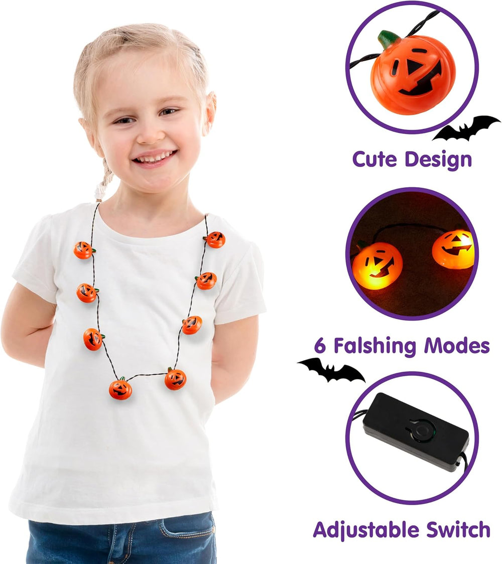 JOYIN 3 Pcs Halloween LED Necklace Pumpkin Shaped Jack o' Lantern Glowing...