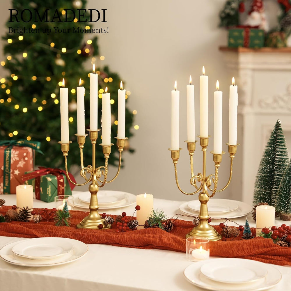 Romadedi Gold 5 Arm 11.8" Candelabra Candle Holders, Set of 2