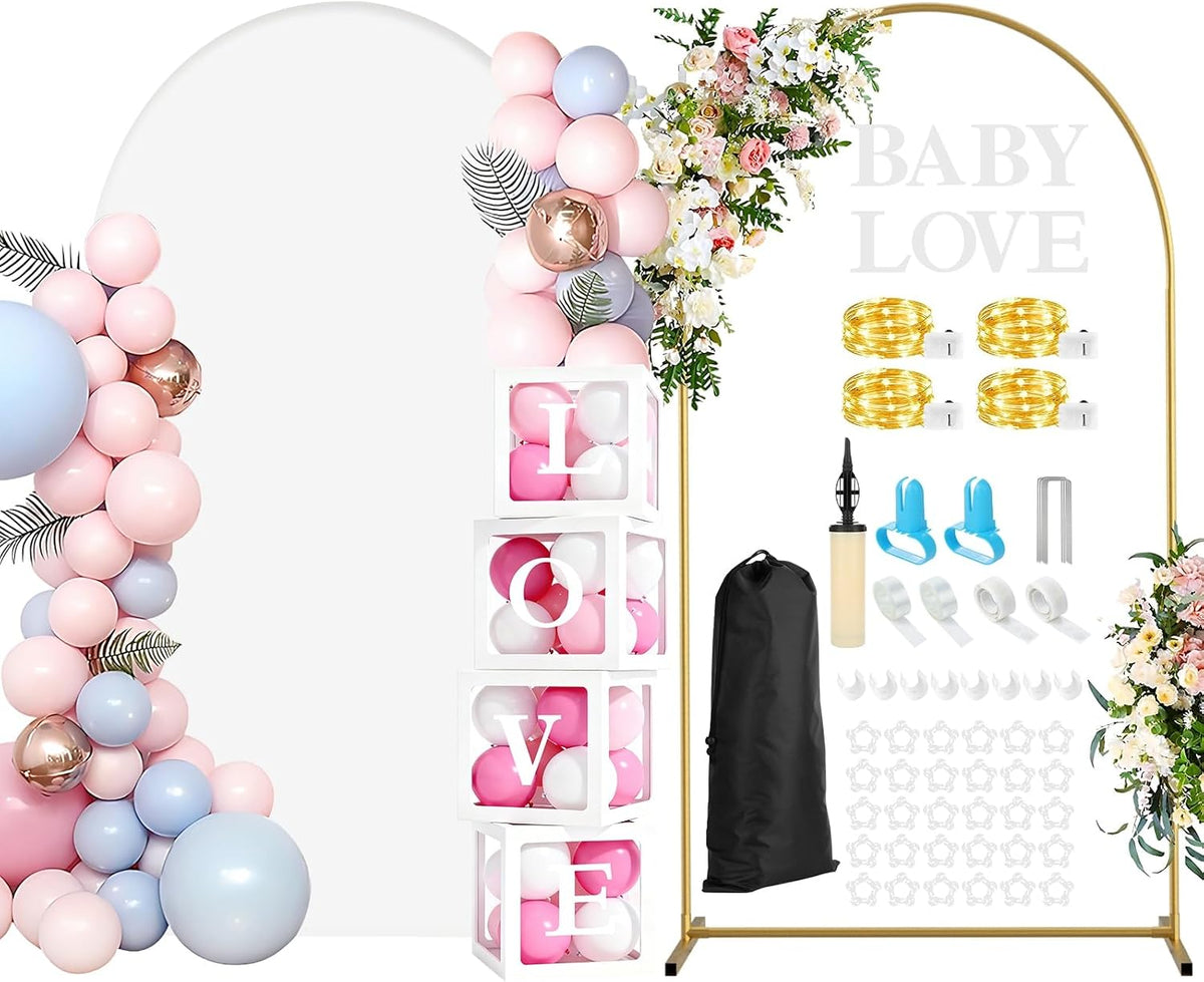 7.2FT Wedding Arch Backdrop Stand and White Cover Set for Party Event Decor