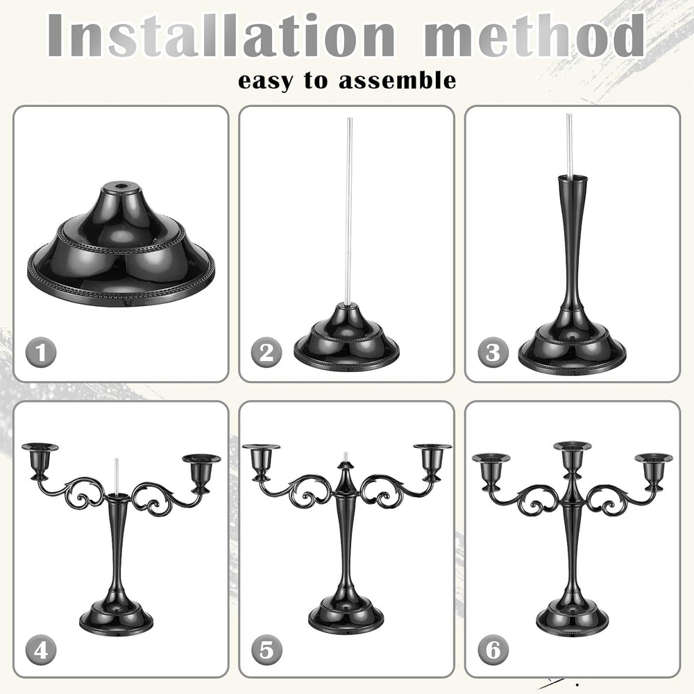 Dandat 2 Pcs 3 Arm Metal Candelabra Black Candlestick Holders 10 Inch