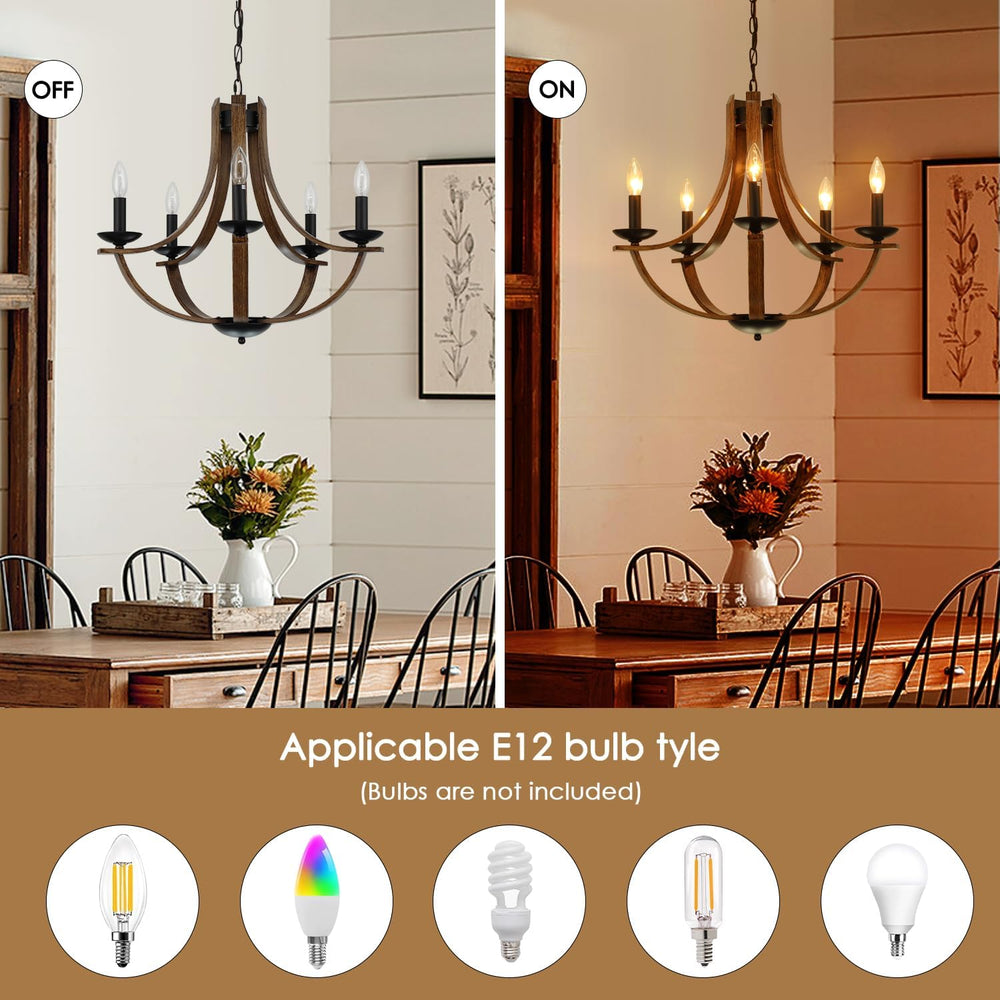 Farmhouse Chandeliers for Dining Room Light Fixture, 5-Light 24 inch Faux Woo...