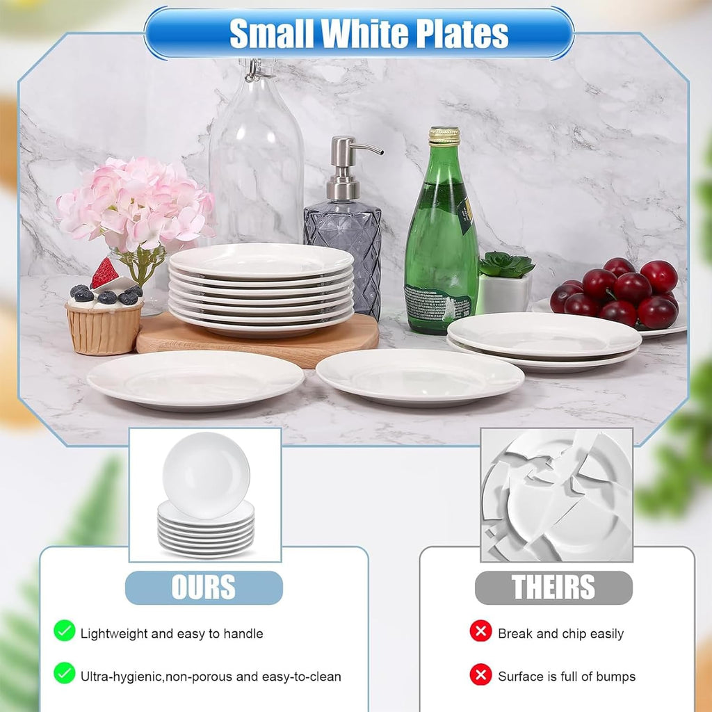porcelain dessert plates,6 inch white appetizer plates,round small showing dimensions
