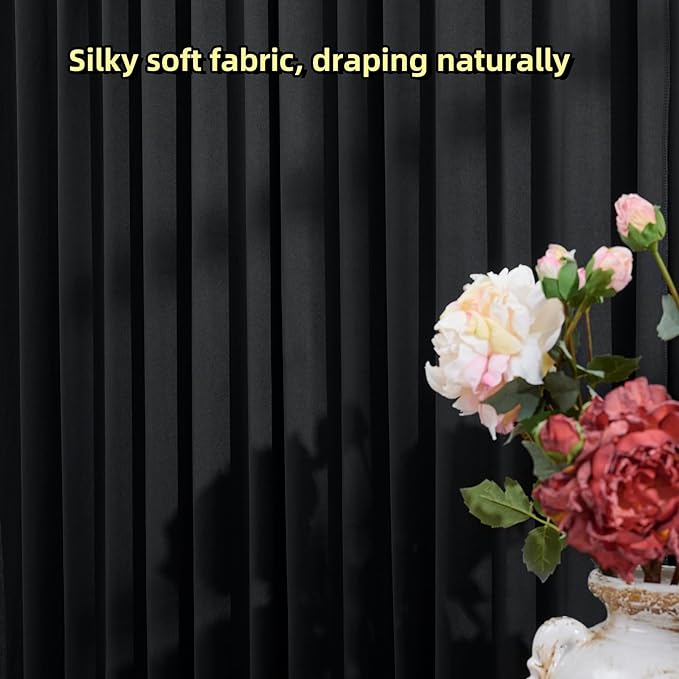 20ftx12ft Wrinkle Free Black Backdrop Curtain, 4 Panels 12FT Height Black Wedding Backdrop Drapes, Silky Polyester Back Drop Cloth for Birthday Photography Background Party Backdrop Draping