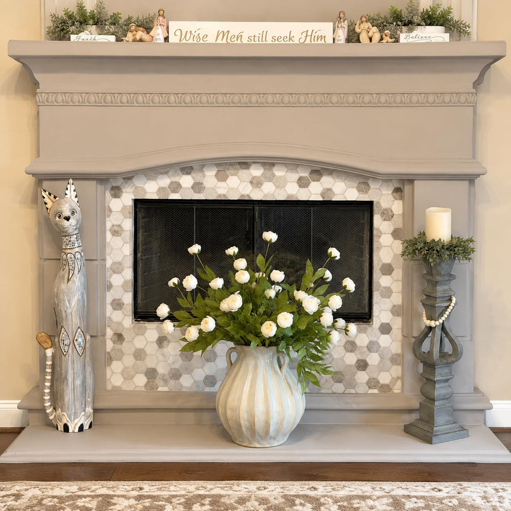 NULLEINS 8Pcs White Faux Peonies, 27" Long Stems Artificial Silk Flowers