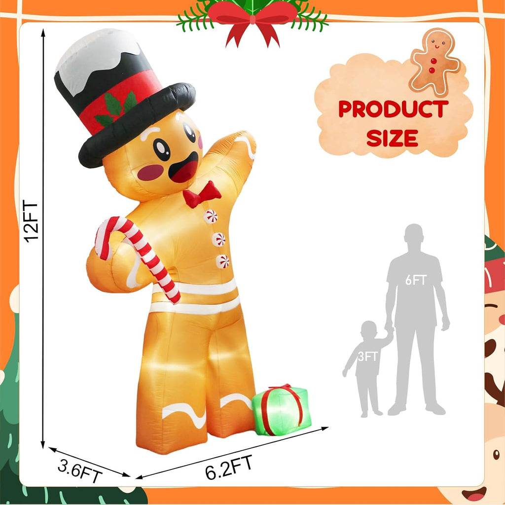 OurWarm 12FT Christmas Inflatables, Giant Gingerbread Christmas Decorations