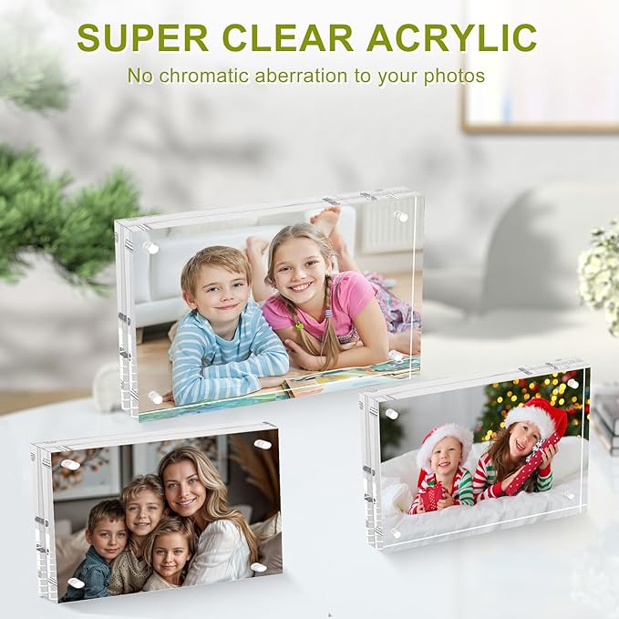 5x7 Acrylic Picture Frame 10 Pack, Clear Picture Frames Double Sided Magnetic Acrylic Frames Freestanding Photo Block Frame Desktop Display Floating Frameless Frame Stand